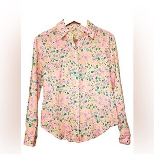 Lilly Pulitzer Sea View Urchin Pink Linen Button Down Shirt Large